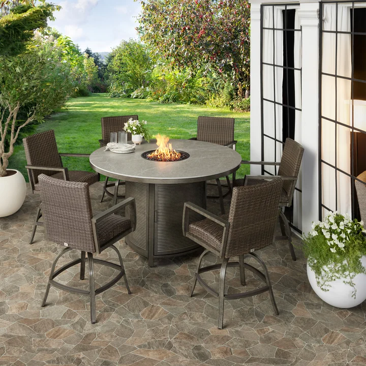 Agio Oakland 7-Piece Fire Dining Set | 60,000 BTU